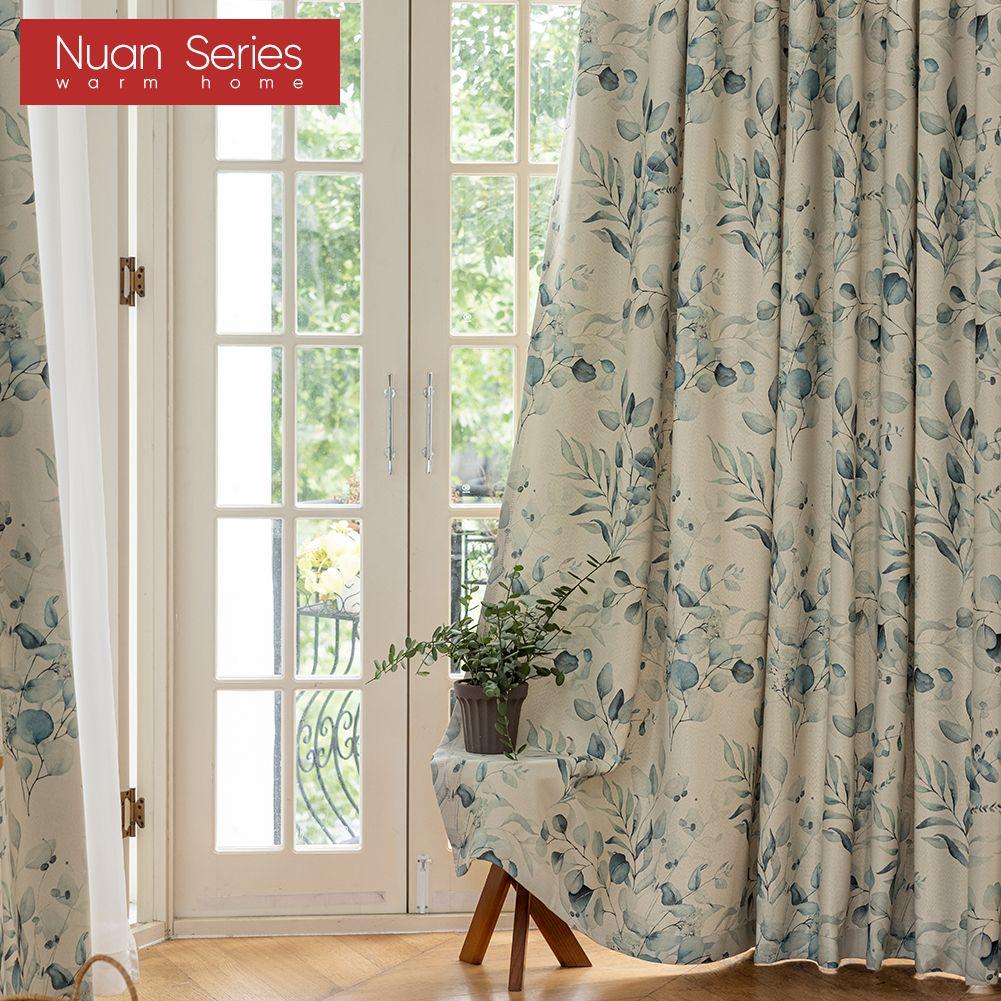 1PC Nuan Series 70-80% Blackout, Hand Painted Green Plant Printed Curtains, American Pastoral Style Curtains for Bedroom Living Room Home Decor