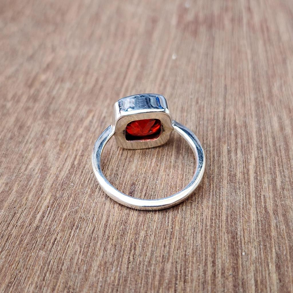Cushon Cut Red Garnet 925 Sterling Silver Ring Jewelry, Handmade Red Garnet Ring