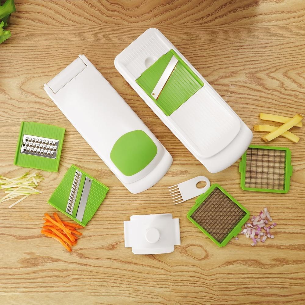 11PC Versatile Dicer Mandoline Slicer with 5 Blades Food Holder Container Kitchen Gadget Easy Clean Fast Preparation