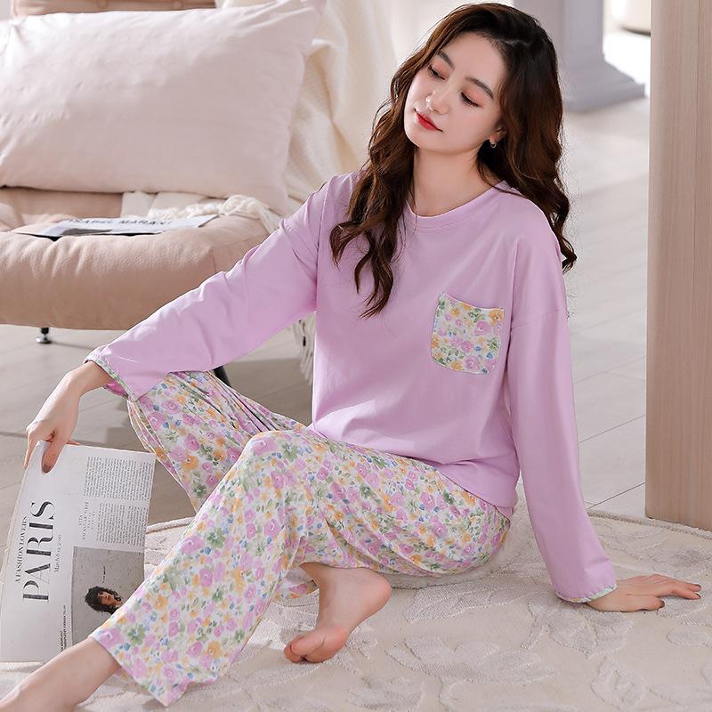 Pajamas Women'S Pure Cotton Long-Sleeved Autumn And Winter Cotton Thin Large-Size Loungewear Set