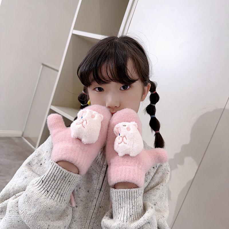 New Children s Gloves Korean Cartoon Cute Kapibara Velvet Thickened Warm Baby Gloves one size