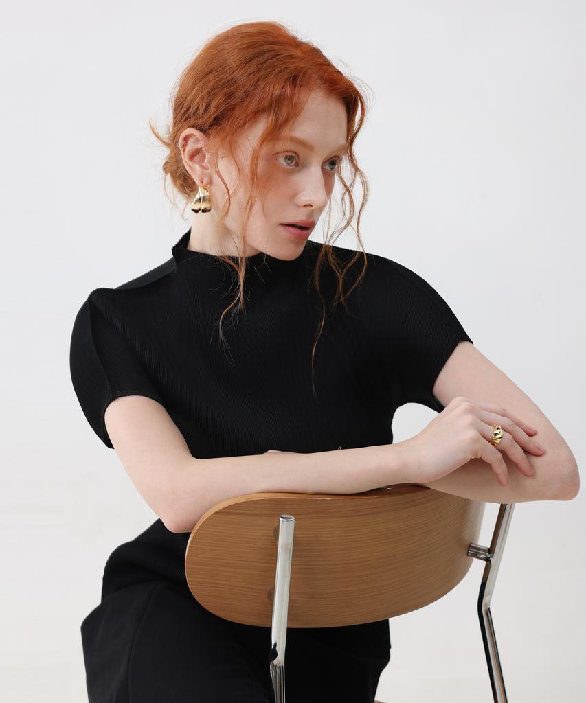 PLEATSMOOD Crocodile Half-Neck Pleated Blouse