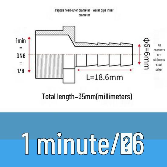 304 Stainless Steel Hex Male Thread Pagoda Fitting for Water/Air Hose