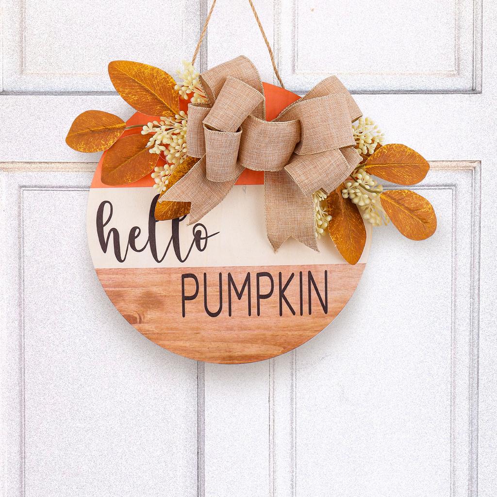 1 pc HELLO FALL hanging, Harvest festival decor Front door garland, Autumn decor Wooden house number pendant with Pumpkin bow, decorative wreaths