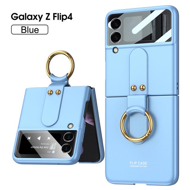 Pre Samsung Galaxy Z Flip 4 3 Puzdro Luxusné ultra-tenká pokožka-Pocitový krúžok Držiak šošovky Fólia odolná proti nárazom Pevný zadný kryt
