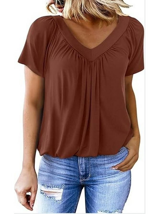2025 V-Neck Raglan Sleeve Ruffled Casual T-shirt