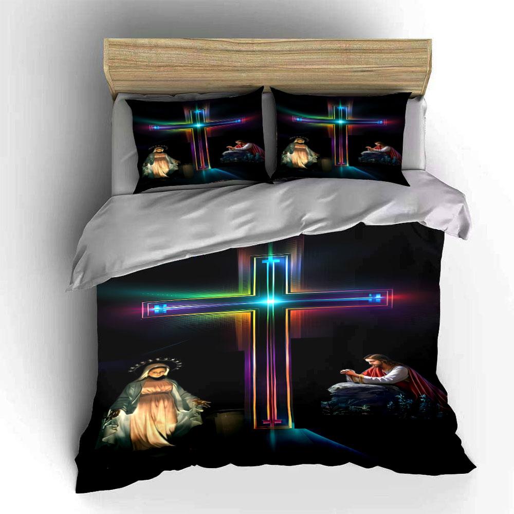 Neon cross and figures. Bedding sets Duvet cover sets Duvet covers Pillowcases(1*Duvet Cover 2*Pillowcases without duvet insert)