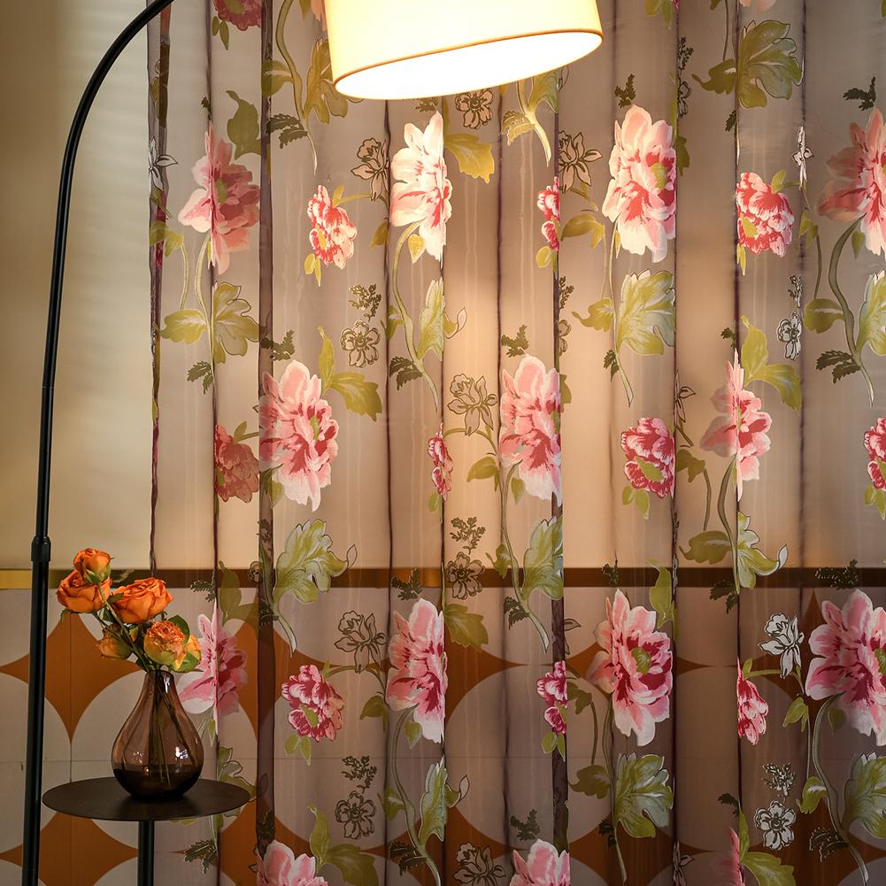 1PC Modern Fashionable Retro Peony Printed Transparent Sheer Window Curtain for Living Room Bedroom Home Decor Nuan Series