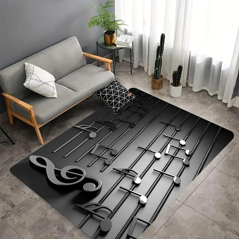3D Music Notes Rug Lightweight Non-Slip Washable Mat for Music Studio Living Room Bedroom Soundwave Home Decoration