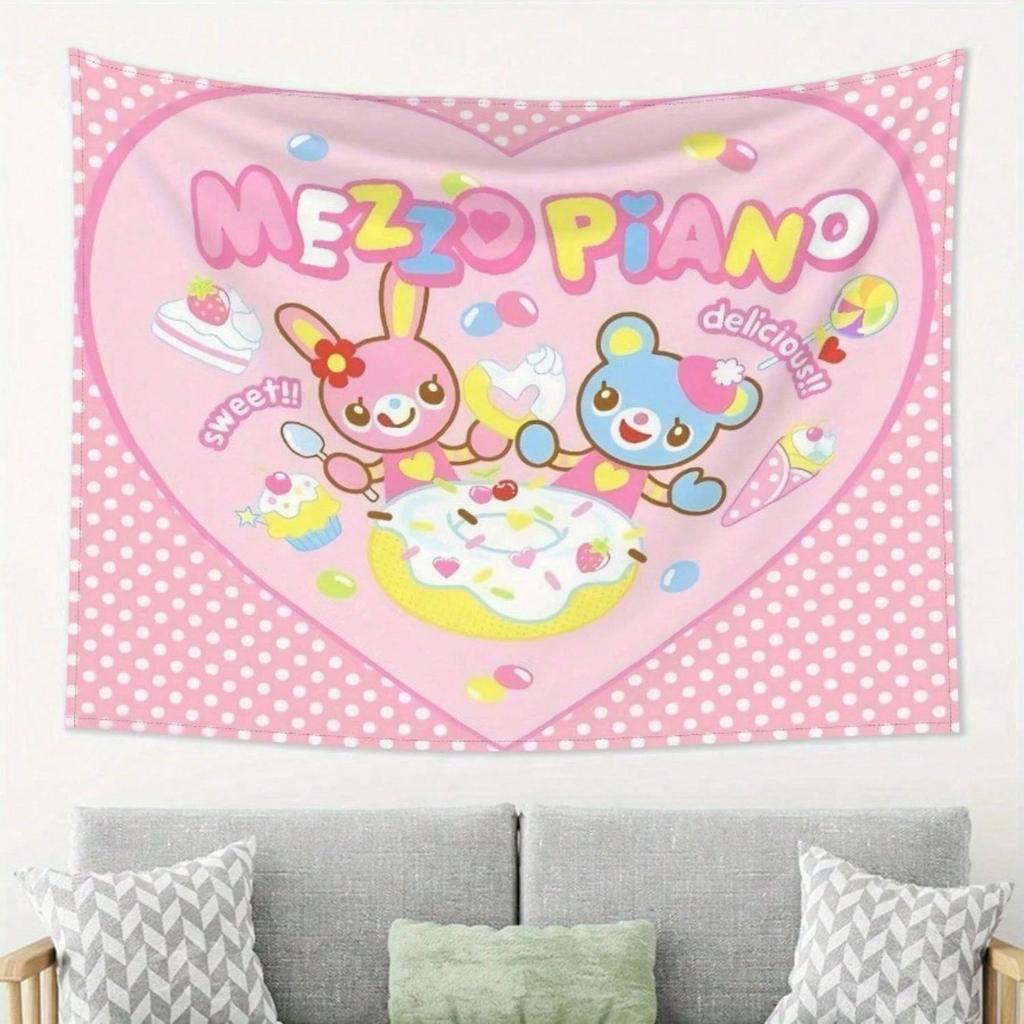 1pc Kawaii Wall Hanging Premium Polyester 2D Flat Print Pastel Decorative Tapestry for Bedroom Nursery Gift for Kawaii Lov