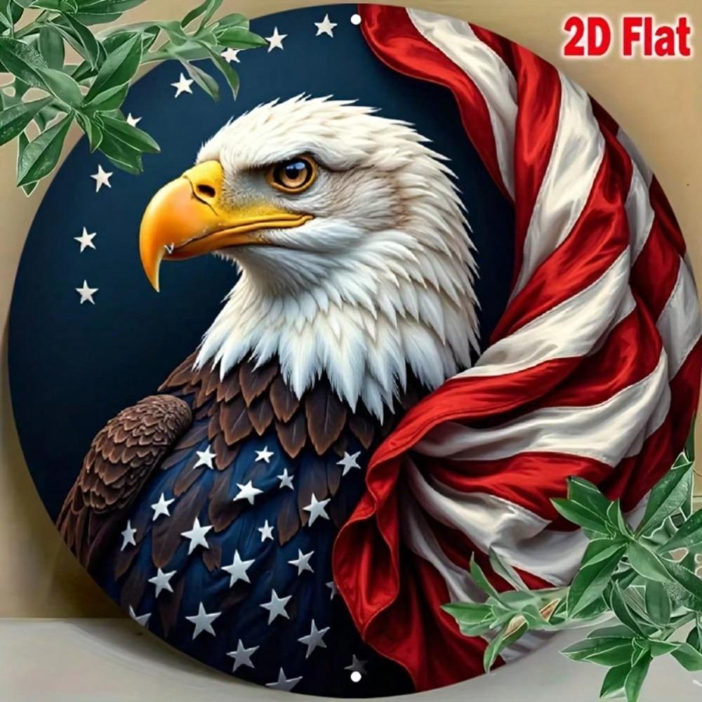 Vintage American Eagle Metal Wall Art Round Aluminum Sign Patriotic Decor