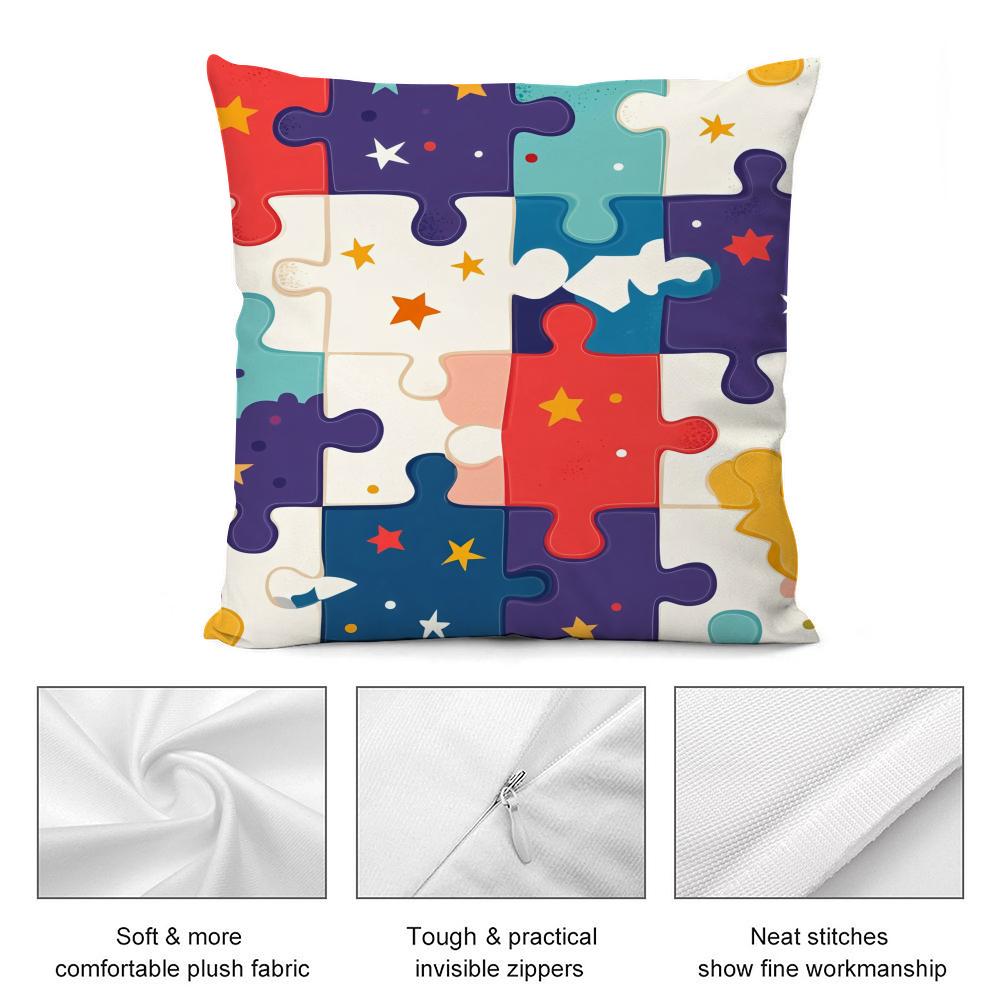 Fun Puzzle Patterns Cushion Cover Soft Plush Fabric DoubleSided Printed Cushion Covers for All Seasons Modern Home Decor