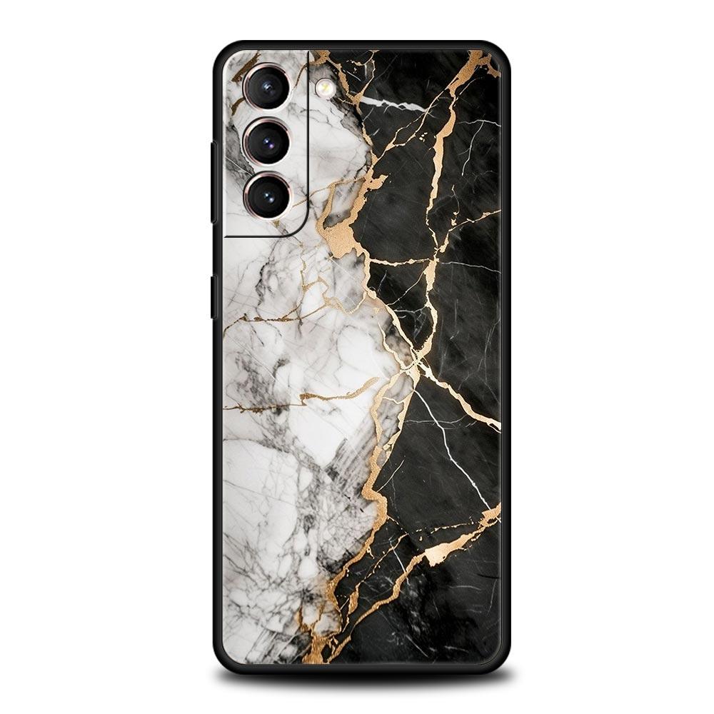 Watercolor Marble Phone Case For Samsung Galaxy S26 Ultra S25 Plus S24 FE S23 S22 5G S21 S20 Cover Black Soft