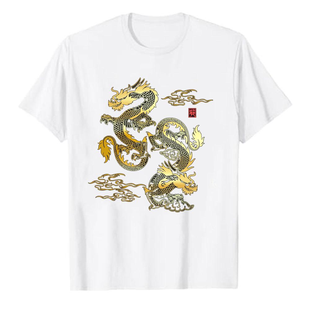 Golden Japanese Dragon TShirt Traditional Asian Art Graphic Tee Unisexs Short Sleeve Cotton Vintage Style Casual Top Unique Gift