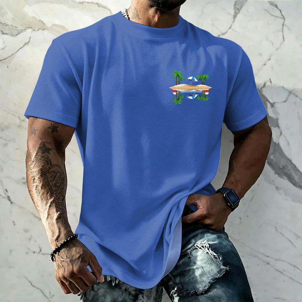 Men's Vintage Texture Print Short Sleeve T Shirt Loose Fit Casual Summer Daily Top Crew Neck Lightweight Breathable Fabric