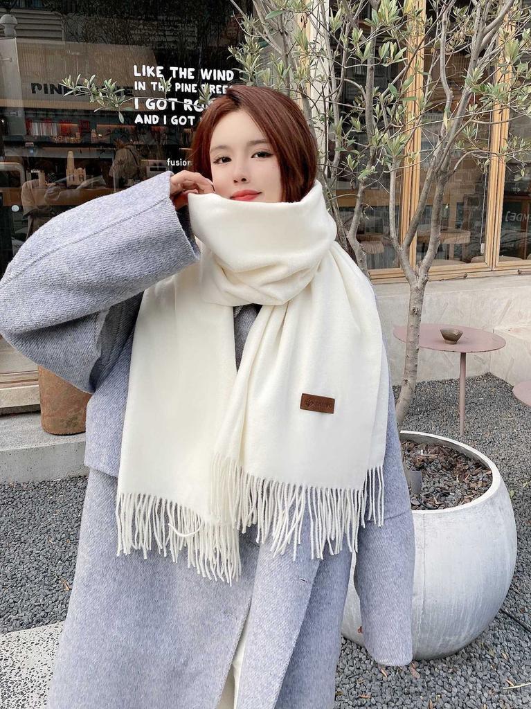 New Korean version of solid color scarf shawl dual-purpose women's winter thickened warm imitation cashmere scarf student versatile