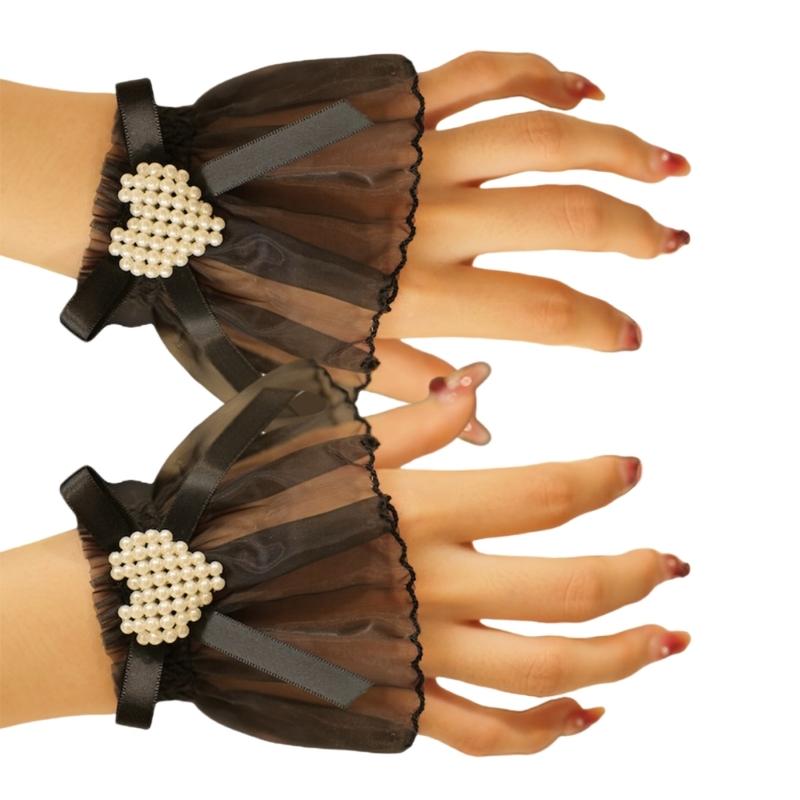 Faux Sleeves Decorative Trumpet Sleeves for Sweater Ruffle Bowknot Lace False Sleeves Cuff Extension Sweet Wrist Cuffs