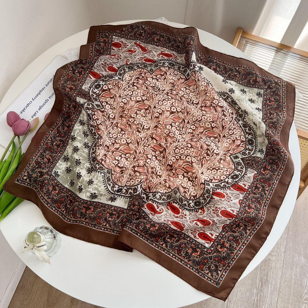 [Collection] Velvet Silk Scarves Women'S Versatile High-End Square Scarves Neck Scarves Spring And Autumn Retro