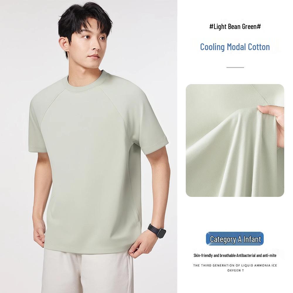 

Men s Breathable Ice Silk Cotton Raglan Sleeve T-Shirt - Solid Color, Crew Neck, Loose Fit, Short Sleeve XL
