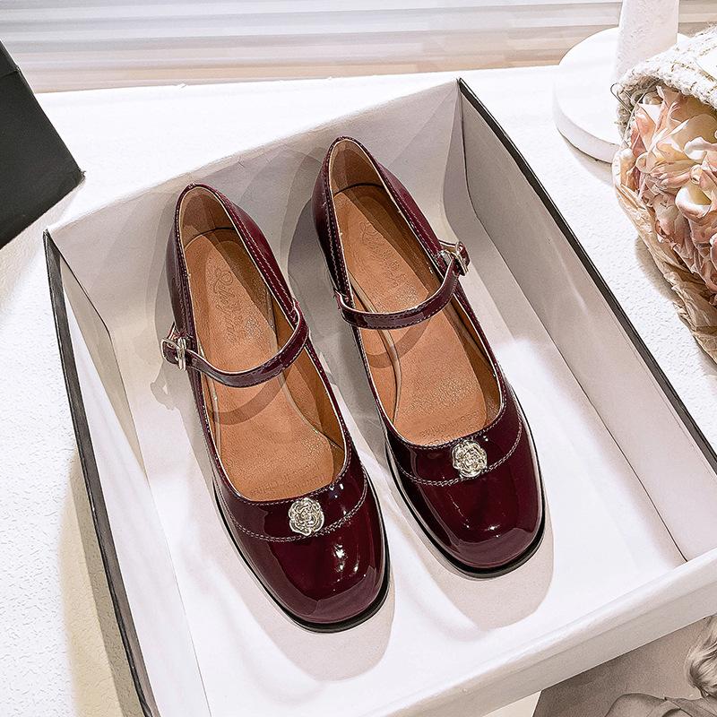 

Толстый каблук не устают ноги туфли на высоком каблуке женские 2025 новые на среднем каблуке туфли-лодочки с ремешком в стиле французского ретро 34 бордовый