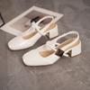 Baotou sandals women's summer new one-word with thick heel fairy wind medium heel French Mary Jane single shoes women