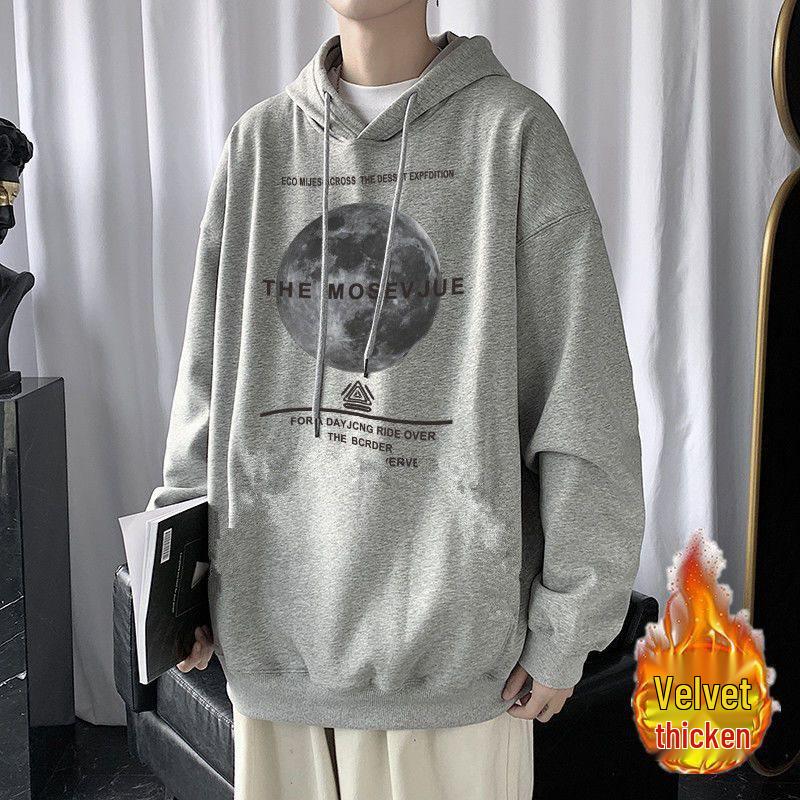 

Men s Fleece-Lined Hooded Sweatshirt - Loose Fit, Thickened, Autumn/Winter Style Outerwear 2XL 65-75kg