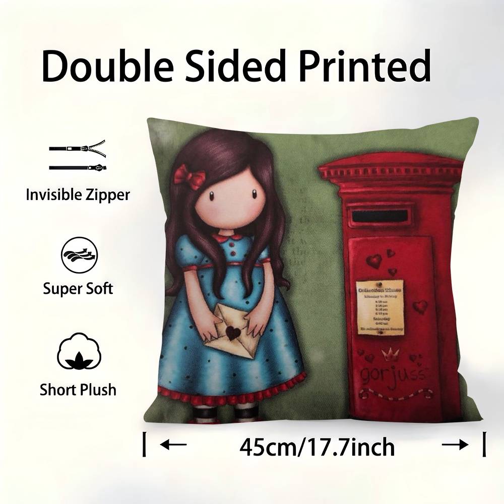 SSantoroGorjuss Cute Cartoon Girl Pillow Cover For Bedroom Room And Living Room Sofa Decorative Cushion Cover