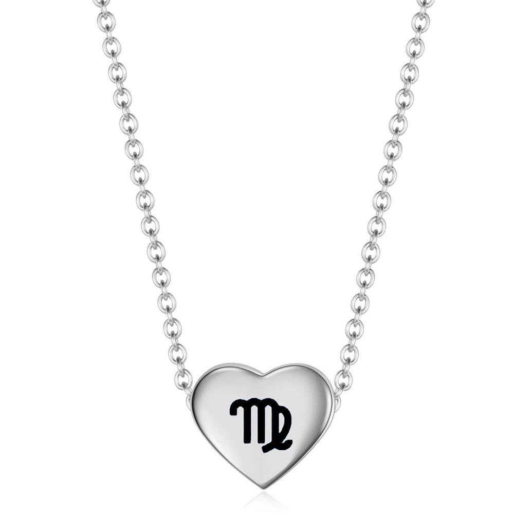 European & American 12 Constellations Heart Necklace - 18K Gold Titanium Steel Clavicle Chain