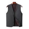 Men Vest Coat V-Neck Sleeveless Single Breasted Waistcoat with Pockets Solid Color Thickened Velvet Lining Coldproof Vest