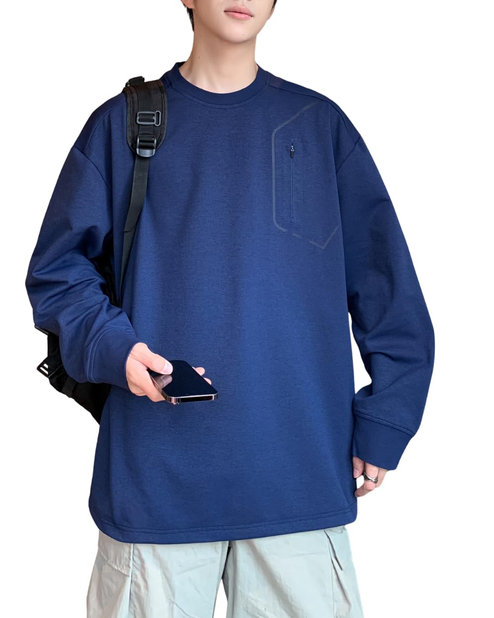 

Poperdision Men s Long Sleeve Crew Neck T-Shirt, Plus Sizes, Perfect for Spring, Fall, and Winter, Simple, Casual, and Soft, Loose Fit, Navy-XL