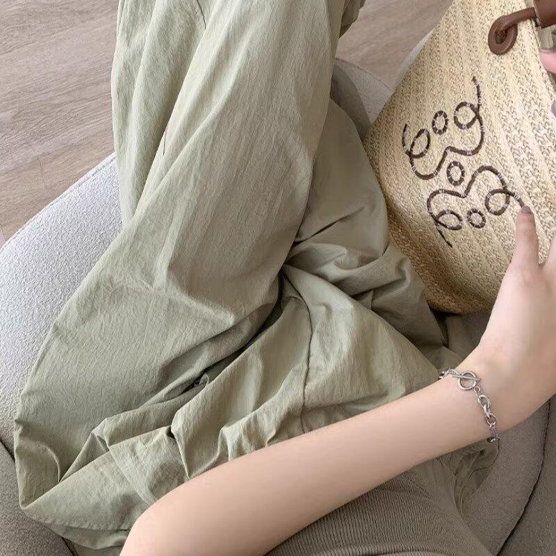 Korean-Style High-Waist Wide-Leg Summer Pants for Women - Ice Silk, Floor-Length