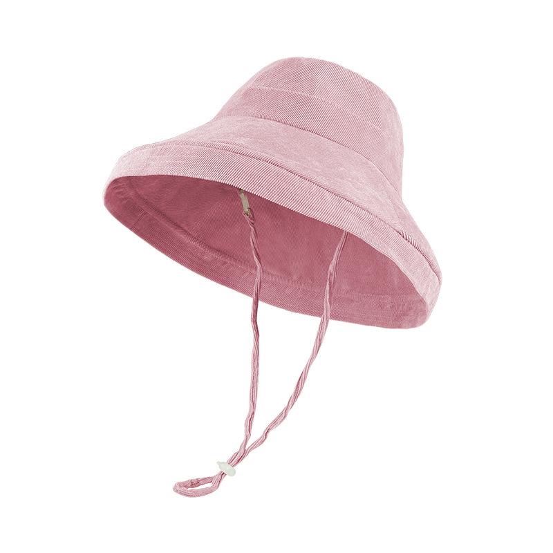 Autumn and winter casual solid color fisherman's hat shows a small face, outdoor versatile big brim hat, women's corduroy basin hat