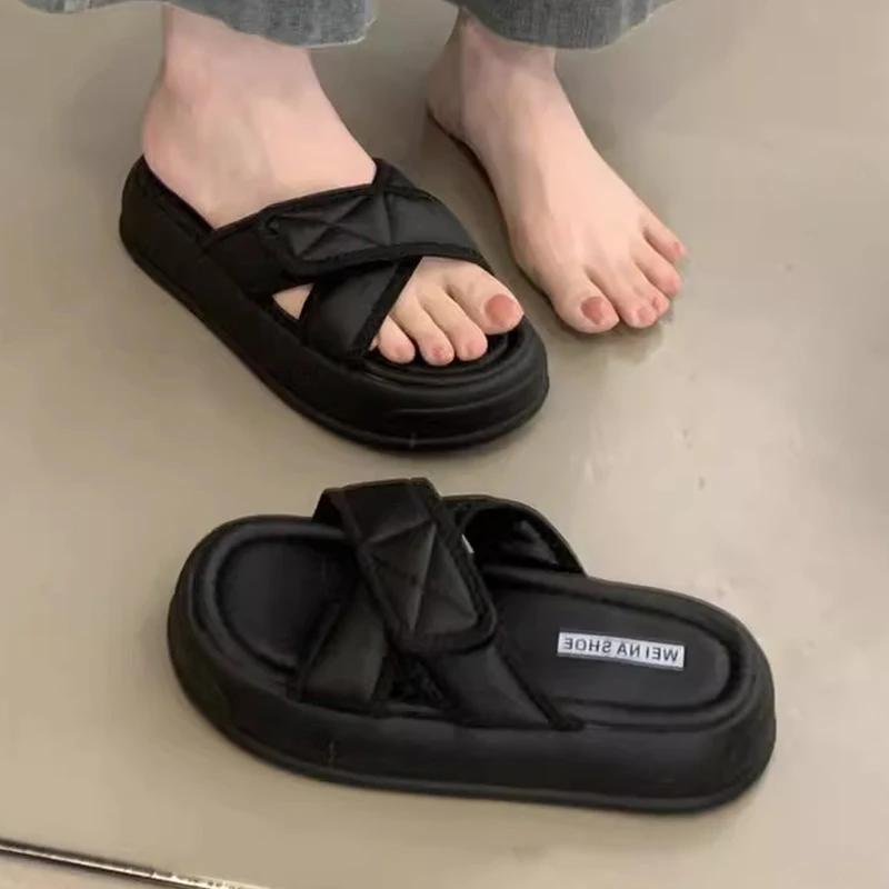 

Модные женские балетки на платформе, шлепанцы 2025, модная новая обувь, летние женские сандалии с ремешком на пятке, повседневные пляжные шлепанцы, удобная обувь для ходьбы, zapatos 40 чёрный