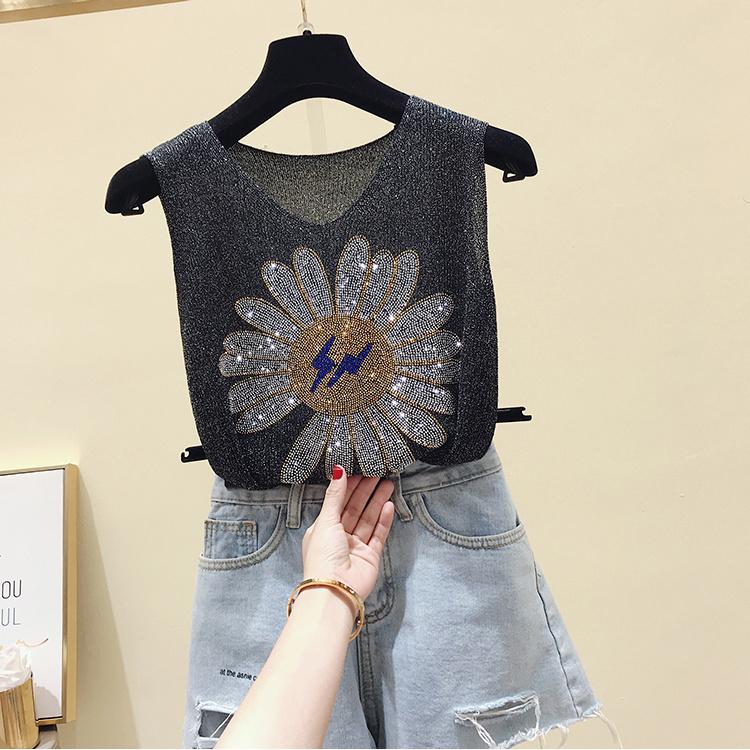 Diamantbesetzte Neckholder-Weste für Damen, Sommer, locker, kurz, schlankmachend, ärmellos, V-Ausschnitt