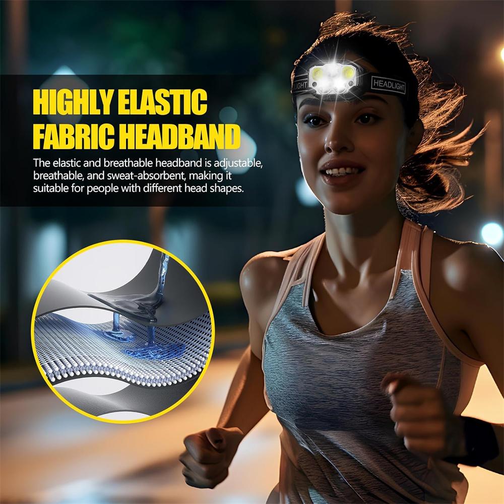 1200 Lumen Head Lamp Motion Sensor Headlamp Rechargeable LED Headlight Red Light 6 Modes Waterproof Lightweight Head Flashlight