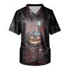 Men's Halloween Print Scrub Top Short Sleeve for Work Uniform