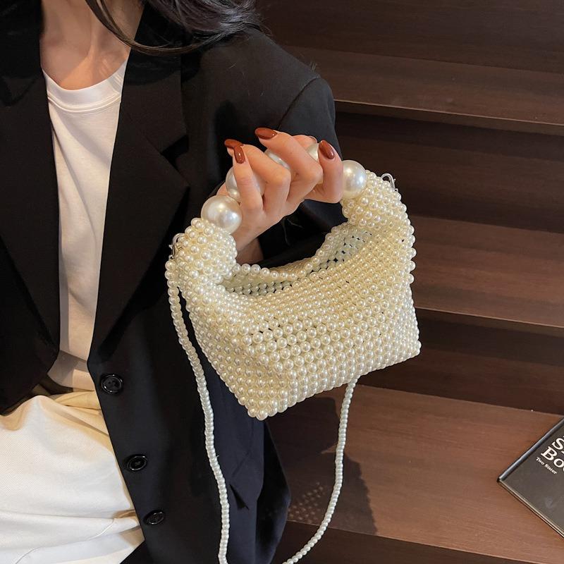 Fairy Large Pearl Portable Woven Dinner Bag New French Chain Shoulder Messenger Bag