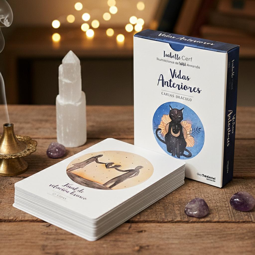 42 Pcs Vidas Anteriores Oracle Cards 10.5*7.5cm Spanish Edition, Past Lives Deck for Karma Soul Healing Double-Sided Embossed