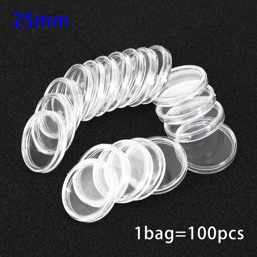 100x. Transparent Coin Capsules Coin Case Holders 25mm Container Storage Box New