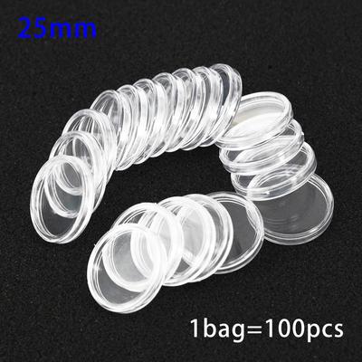 25mm Clear Round Plastic Coin Capsules Coin Display Cases Container Box Set