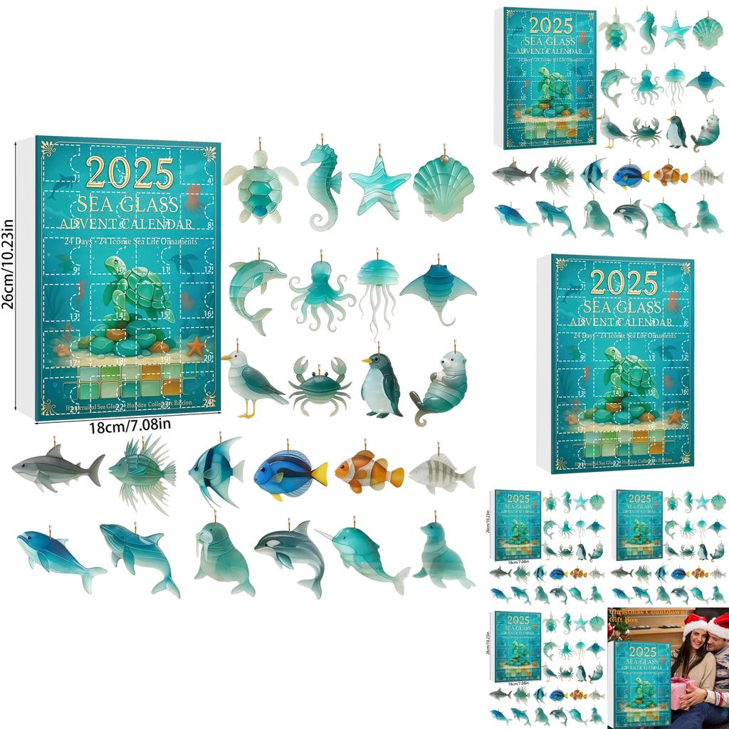 Marine Life Advent Calendar With Animal Acrylic Hanging Ornaments For Christmas Gift Exchange