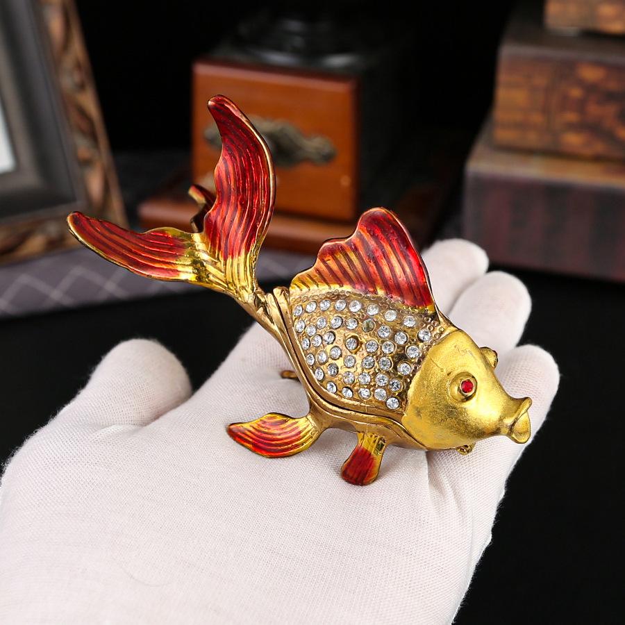 New goldfish koi flip jewelry box ornament metal handicraft ring stud earrings jewelry storage home ornament