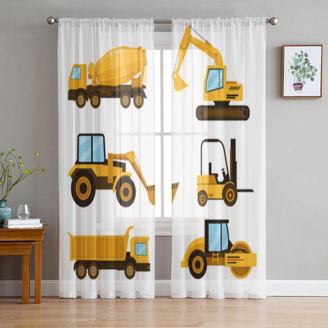 Car Vehicle Road Sign Sheer Curtain For Living Room Bedroom Kitchen Modern Tulle Window Treatment Home Decor