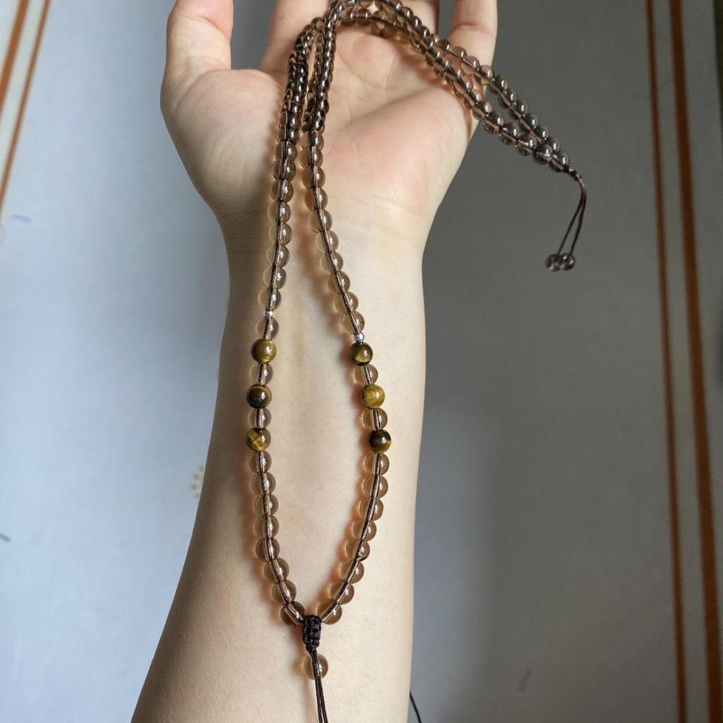 Versatile Tea Brown Crystal Beaded Necklace Thangka Amulet Fox Fairy Sweater Chain 6mm