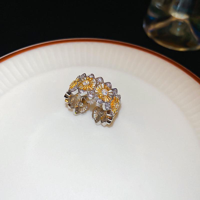 

Настоящее золотое гальваническое полосатое контрастное открытое кольцо - модные роскошные украшения для женщин 1# Ring-Stripes