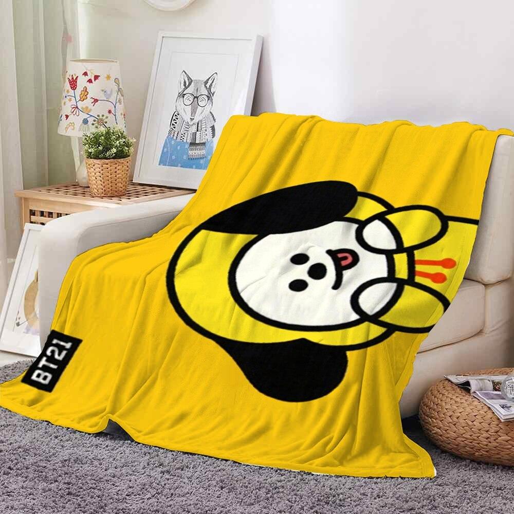 2022 Kreslená deka bt21 Měkké fleecové deky Deky Home Dekor Ložnice Obývací pokoj PohovkaDigital potištěné deky na cesty