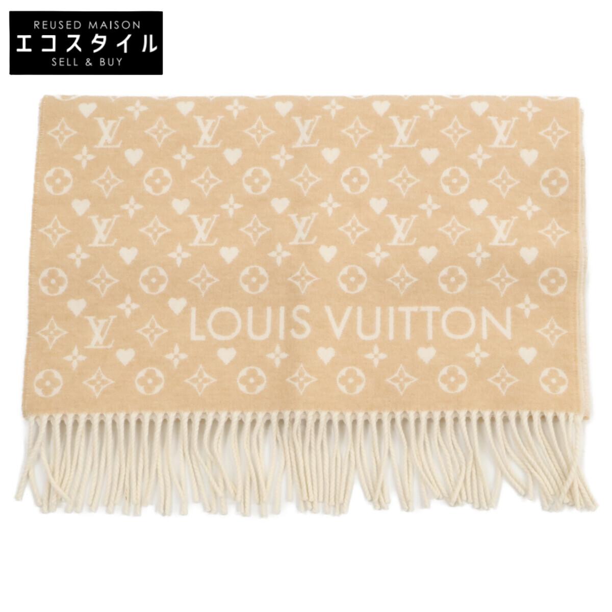 

LOUIS VUITTON [Excellent condition/22 year old] M76900 Echarpe Game On Monogram Fringe Scarf beigeUsed