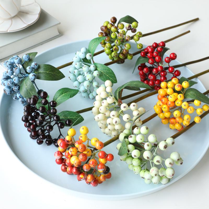 Foam Berry Fruit Bunch Branch Artificial Flower Mini Plants Christmas Decorative Accessory for Wedding Flower Arrangements Gift