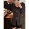 Korean Series Chic Chic Top Women Autumn French Sle Gentle Sweet Temperament Lapel Lace-up Waist Hugging Slimming Long Sleeve