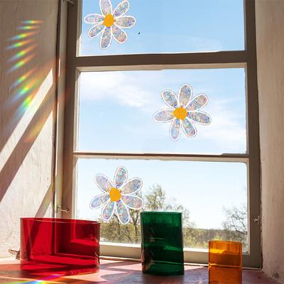 Autocollants Attrape-Soleil Fleur Marguerite Auto-Adhésifs Décalcomanie Fenêtre Murale PVC Attrape-Soleil Créateur d'Arc-en-Ciel Papier Peint Chambre Décoration Intérieure